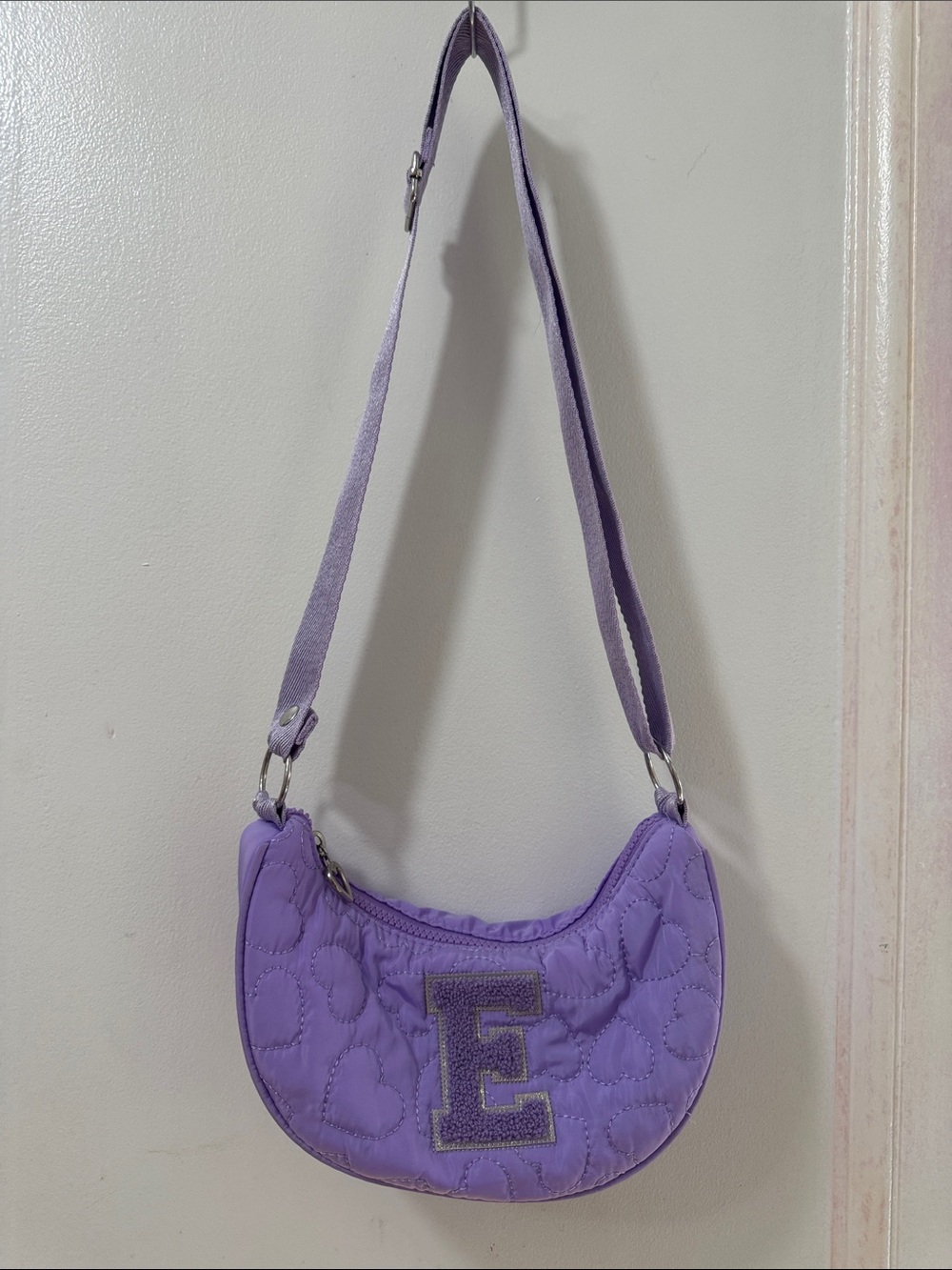 Primark Lavender Quilted Mini Shoulder Bag with Embroidered E